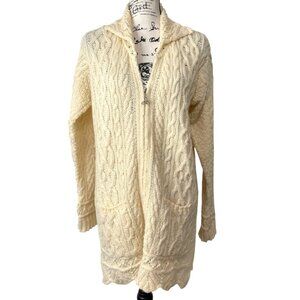 INIS CRAFTS SWEATER Irish Fisherman Cable Knit Zip Up Cardigan Merino Size M